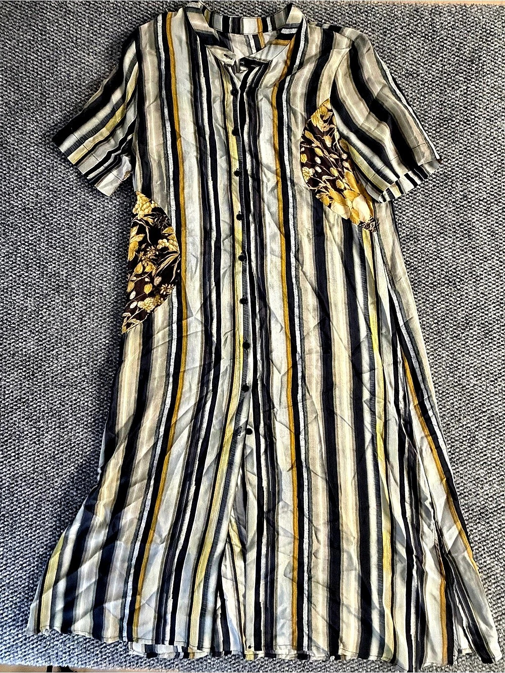Tulle & TULIP Silk Striped Midi Dress in Black & Gray Like New